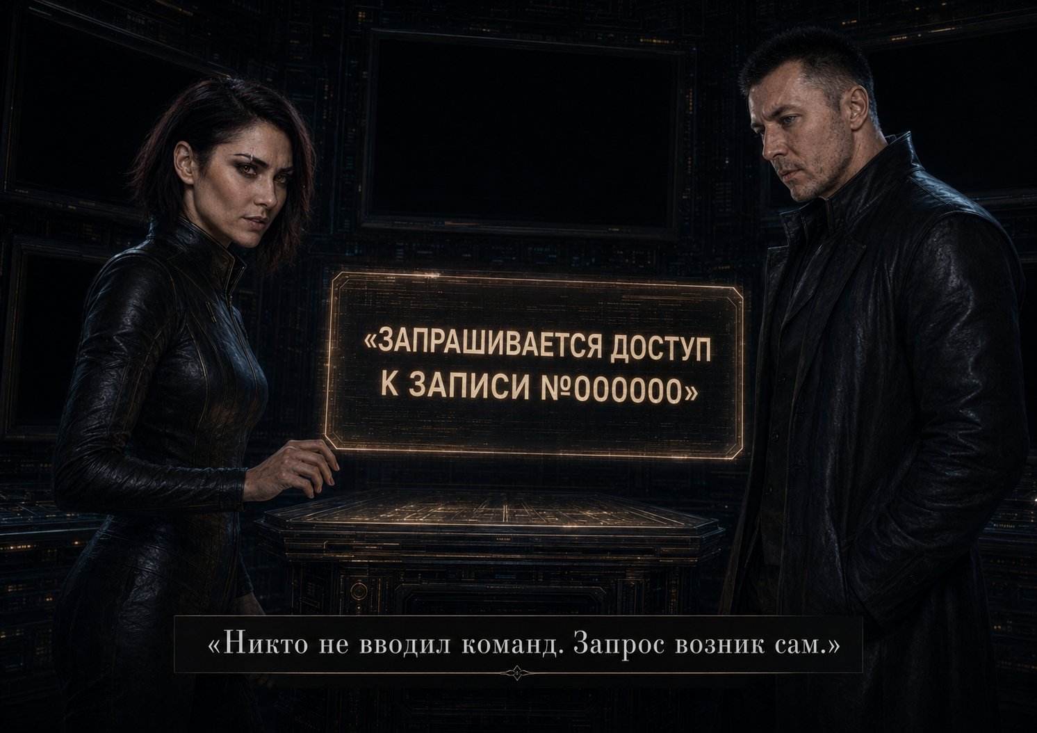 Экран сам запрашивает доступ к записи №000000 — «Никто не вводил команд. Запрос возник сам»