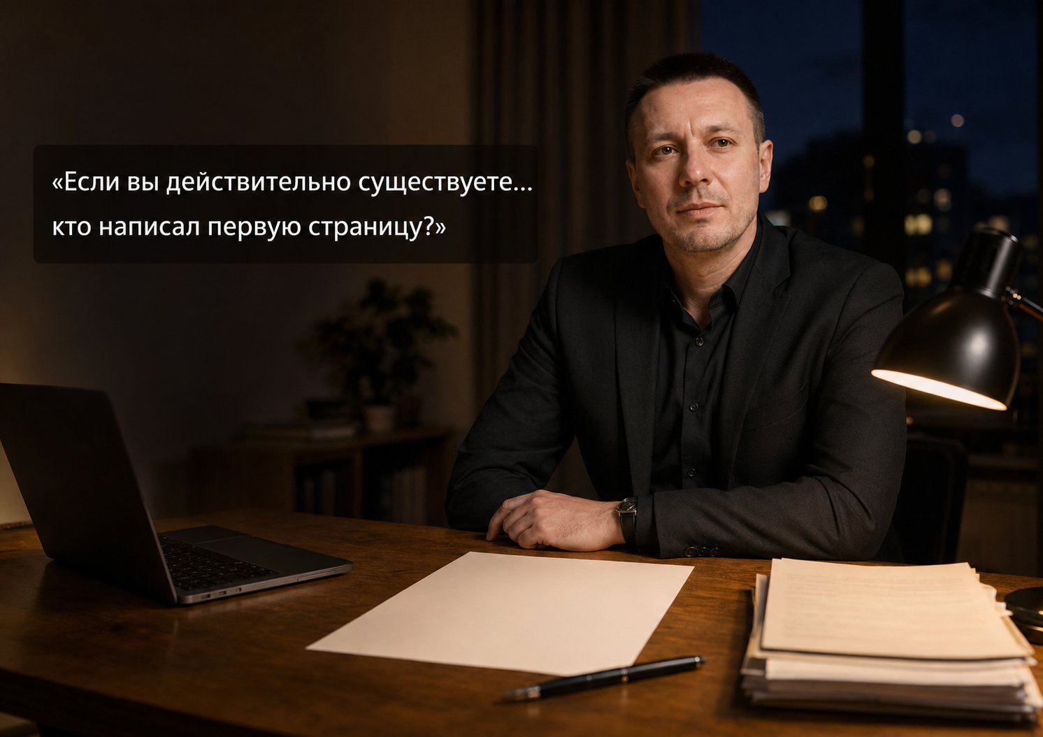 Земной Артём перед чистым листом бумаги — «Если вы действительно существуете... кто написал первую страницу?»