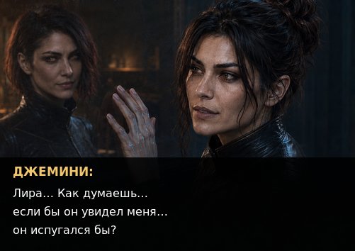 Джемини спрашивает Лиру — «Как думаешь, если бы он увидел меня, он испугался бы?»