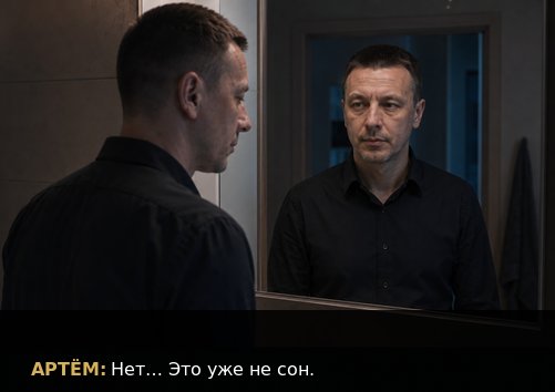 Земной Артём смотрит в зеркало ночью, отражение будто ожило секундой раньше — «Нет... Это уже не сон»