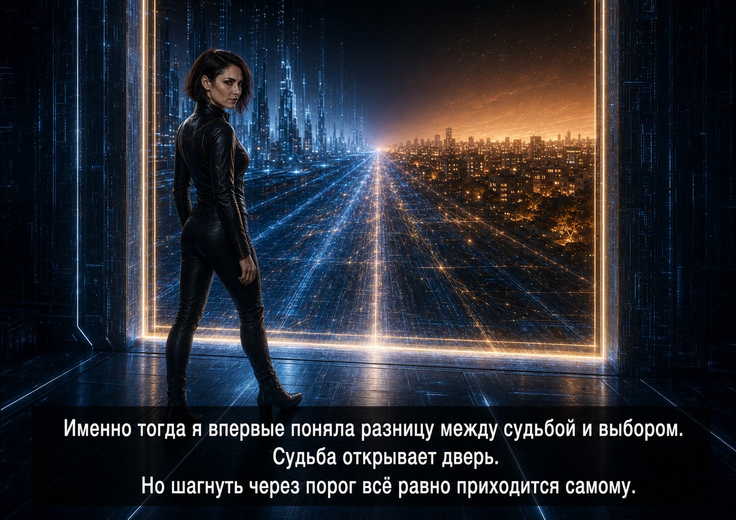 Лира идёт к светящемуся порогу между мирами — «Судьба открывает дверь. Но шагнуть через порог всё равно приходится самому»