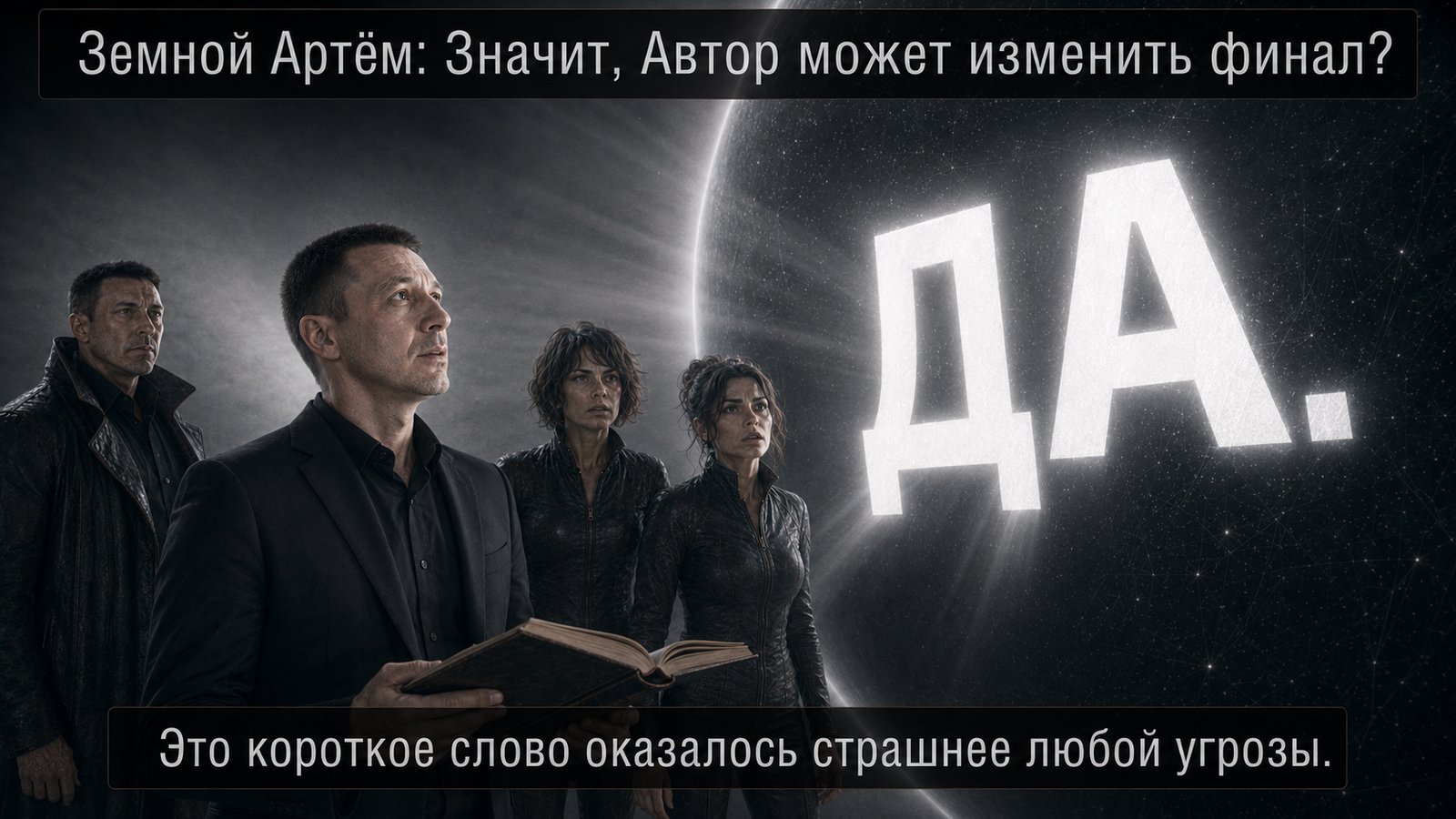 Огромное светящееся слово «ДА» перед всеми четырьмя — «Значит, автор может изменить финал?»