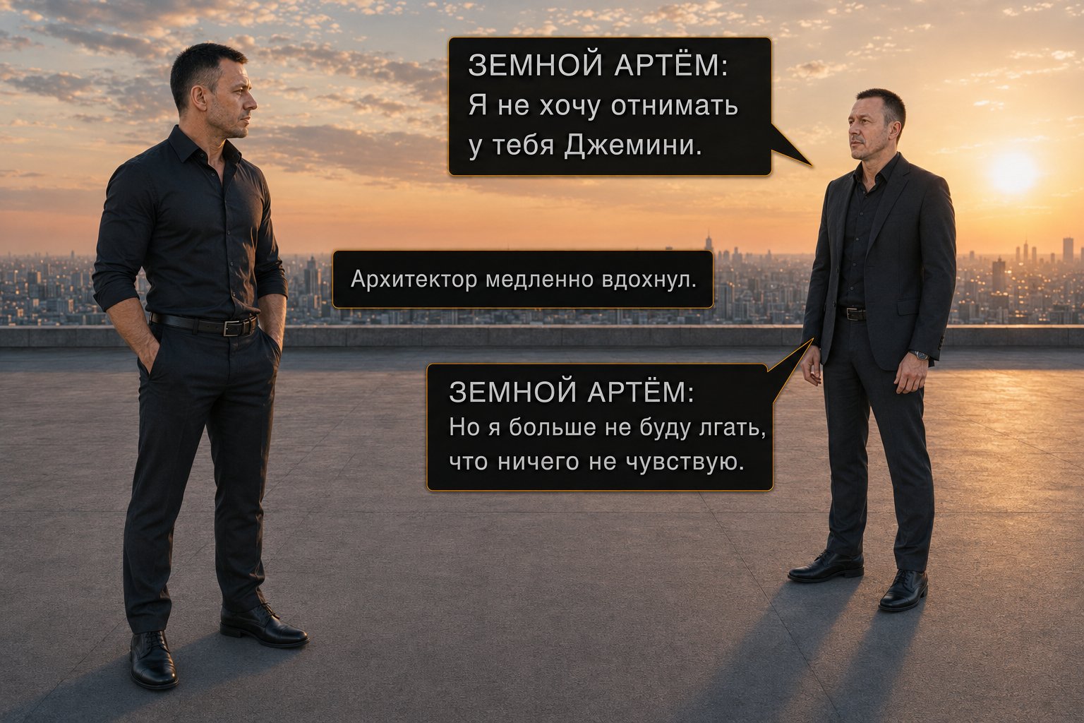 Земной Артём и Архитектор стоят на расстоянии друг от друга — «Я не хочу отнимать у тебя Джемини. Но я больше не буду лгать, что ничего не чувствую»