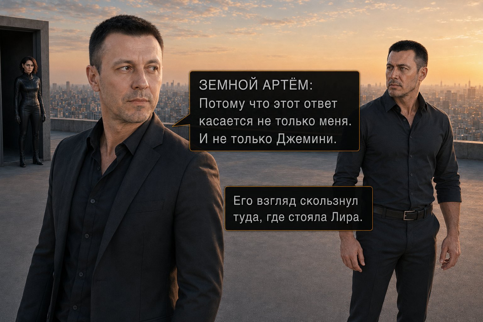 Земной Артём смотрит в сторону двери, где стоит Лира — «Потому что этот ответ касается не только меня. И не только Джемини»
