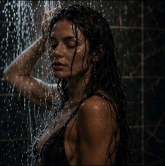 Comic page: a woman in the shower before the night at the casino