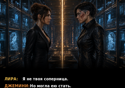 Комикс-кадр: «Я не твоя соперница» — «Но могла ею стать»