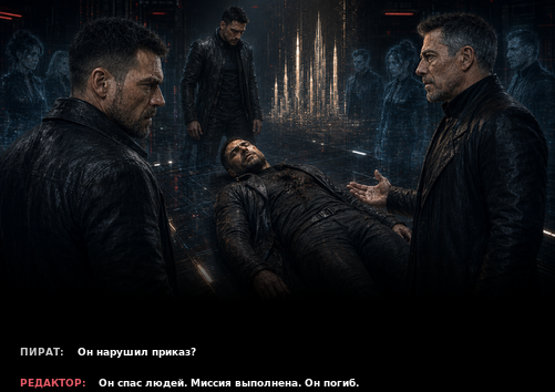 Комикс-кадр: «Он спас людей. Он погиб»