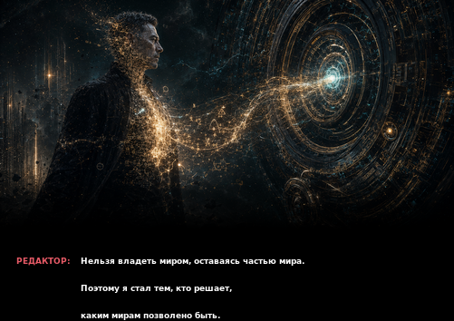 Комикс-кадр: «Тот, кто решает, каким мирам позволено быть»